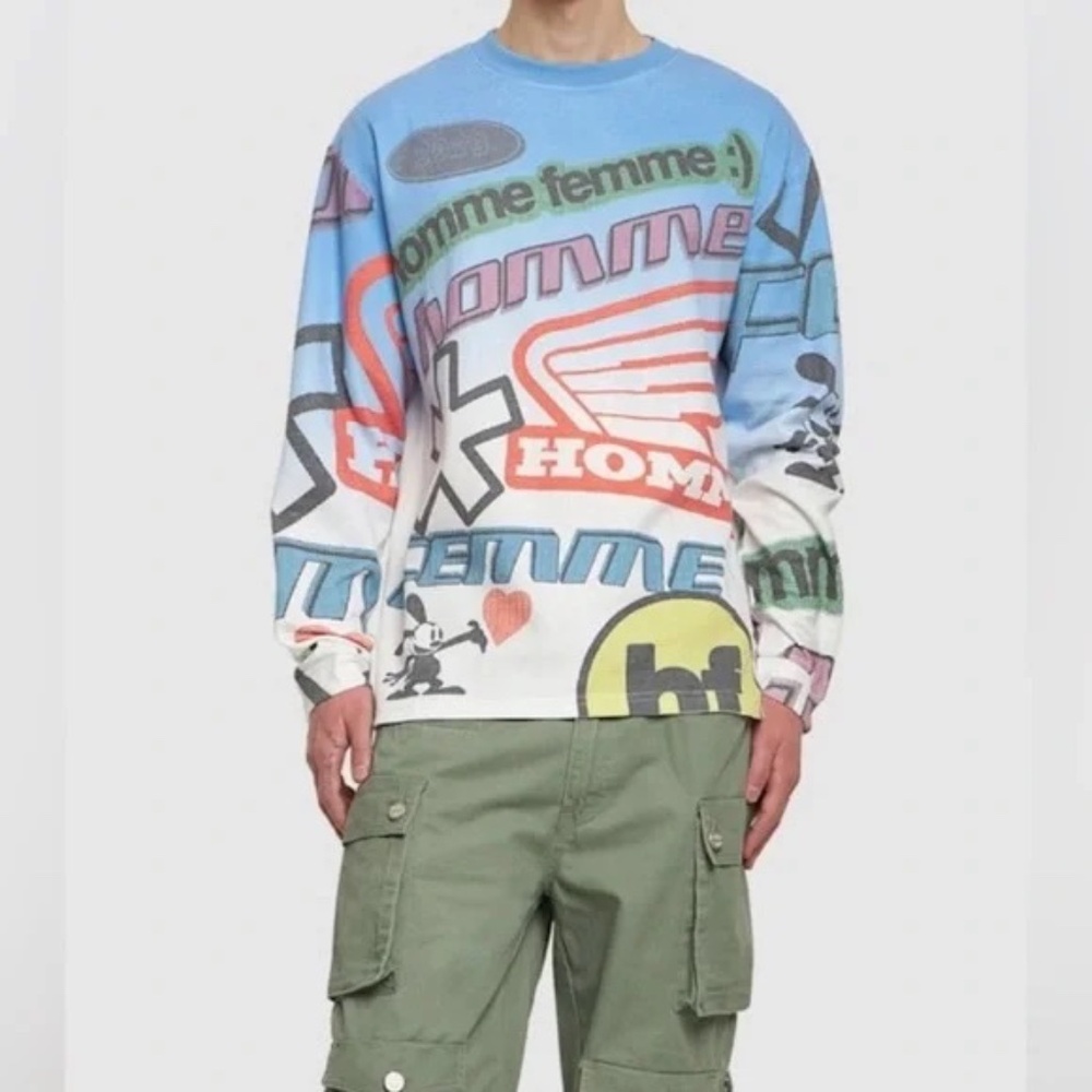 Homme+Femme Moto Printed Thermal Long Sleeve Shirt